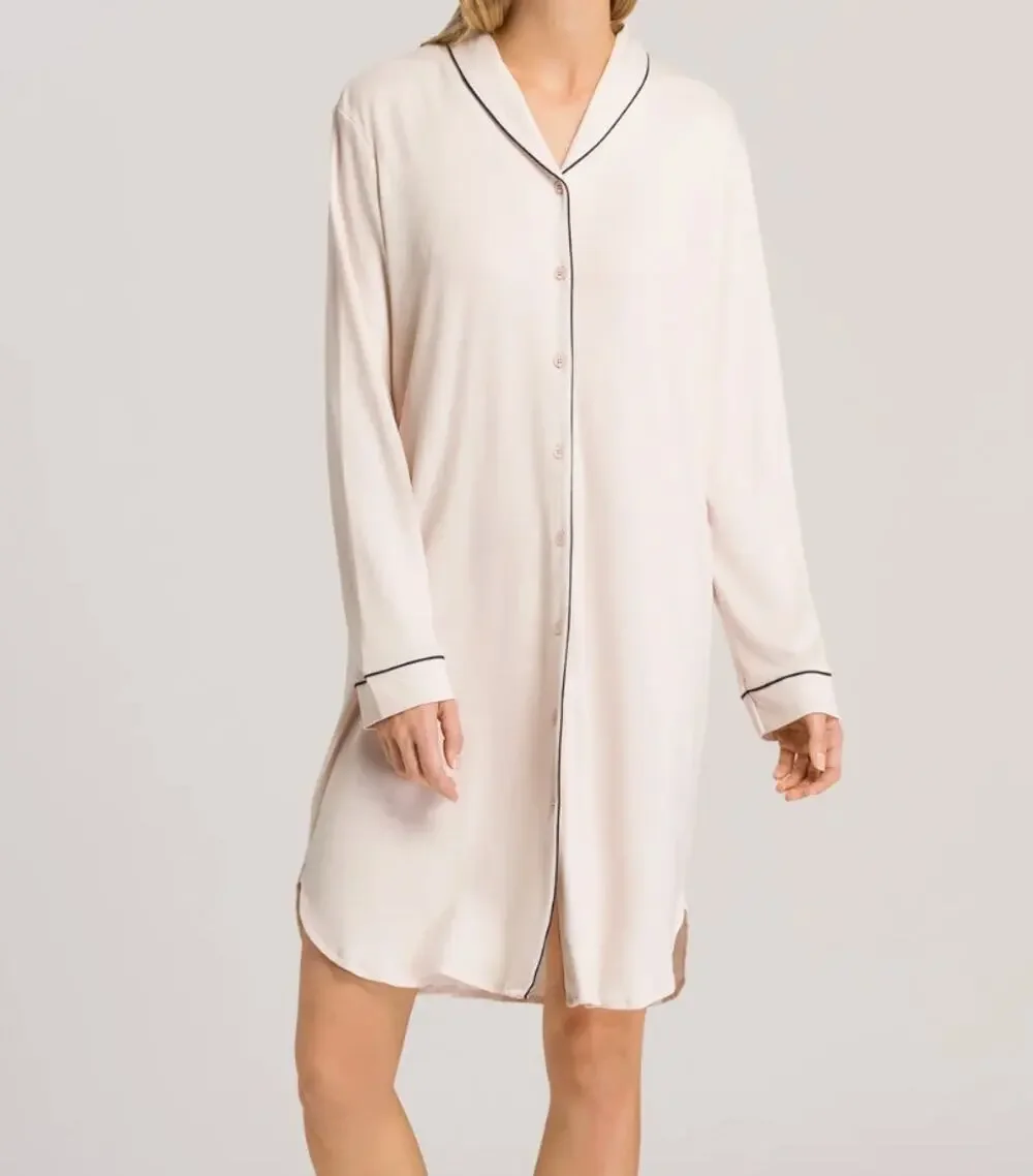 Hanro Natural Comfort TENCEL Button Front Sleep Shirt Gown Almond Small
